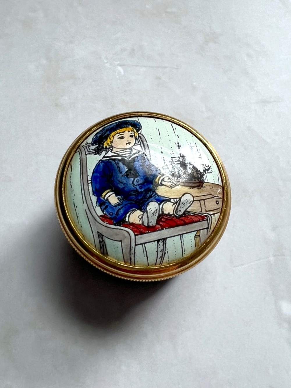 Halcyon Days Royal Warrant Victorian Sailor Boy Enamel Box Rare Screw Top Nautic